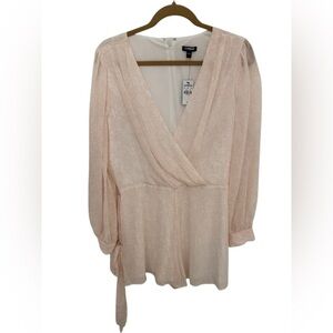 Express Pink Belted Romper Long Sheer Sleeve Large